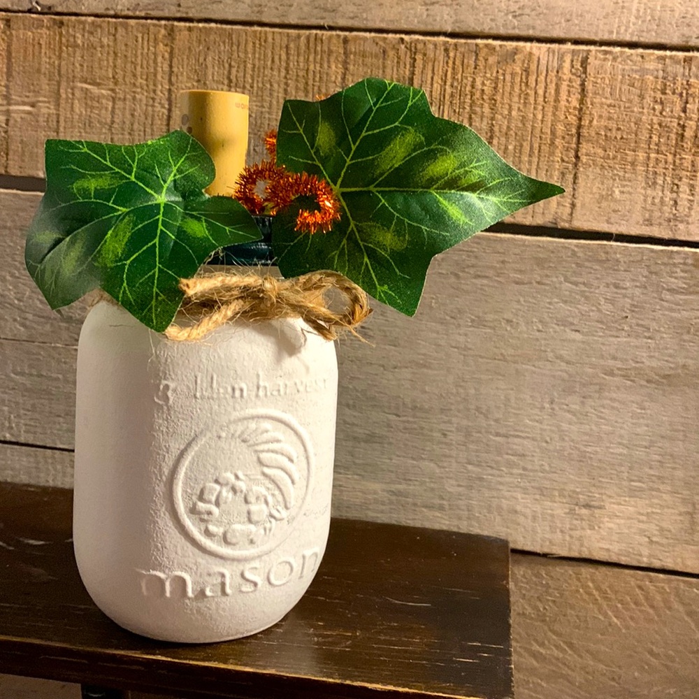 Hand crafted- hand painted white Pumpkin storage jar